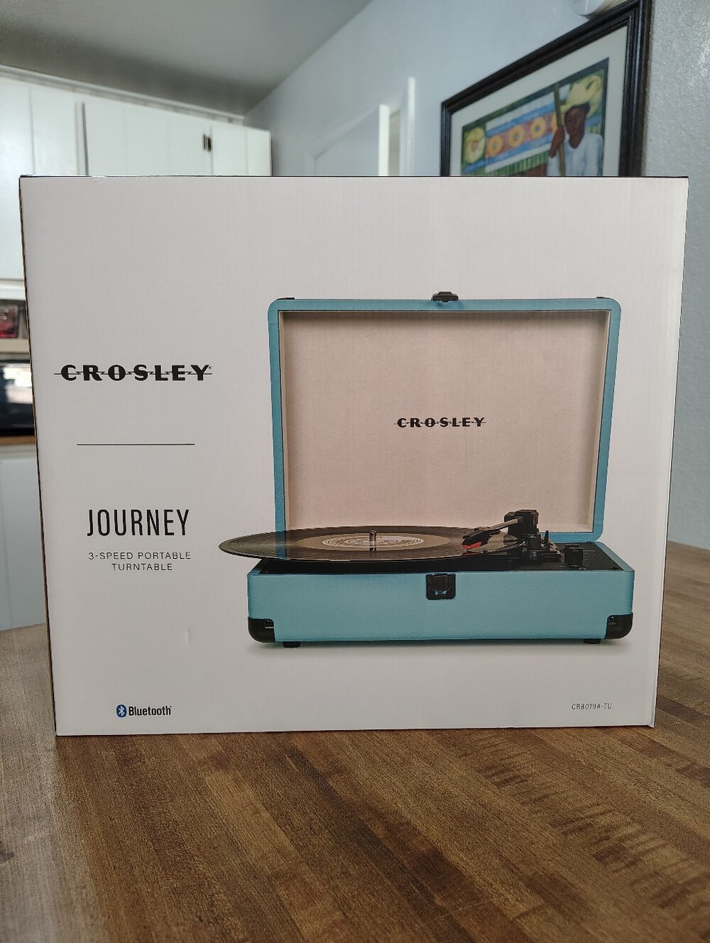 Crosley Journey 3 Speed Bluetooth Portable Turntable in Aqua Blue Cream Interior